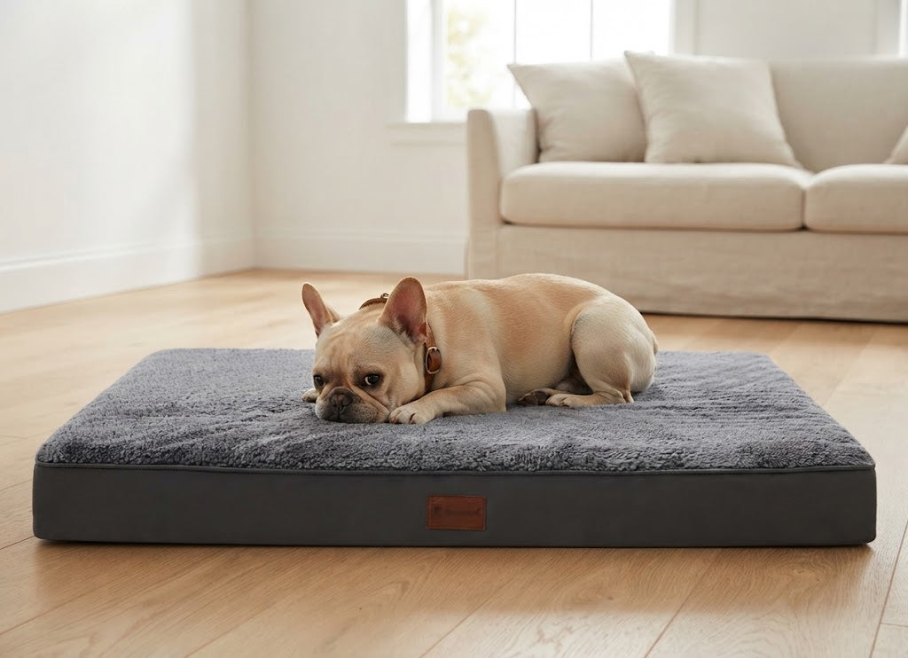Velvet Pet Crate Bed with Egg Foam and Washable Cover, Grey
