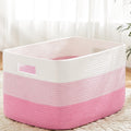 Rectangular Woven Cotton Rope Blanket Basket, 30L, Pink