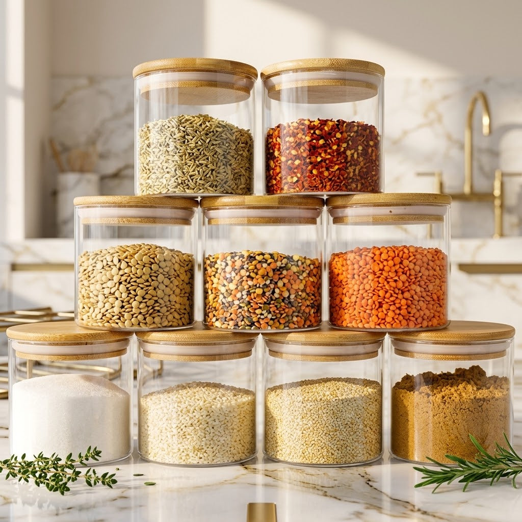 Glass Pantry Jars with Bamboo Lids, 16 oz, 9-Pack