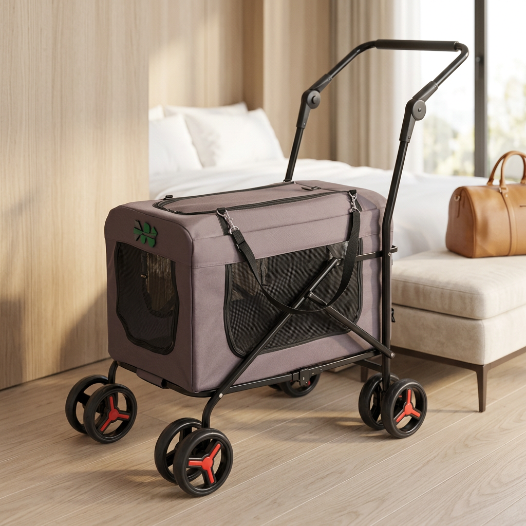 Convertible Pet Stroller and Carrier with Detachable Wheels, Brown