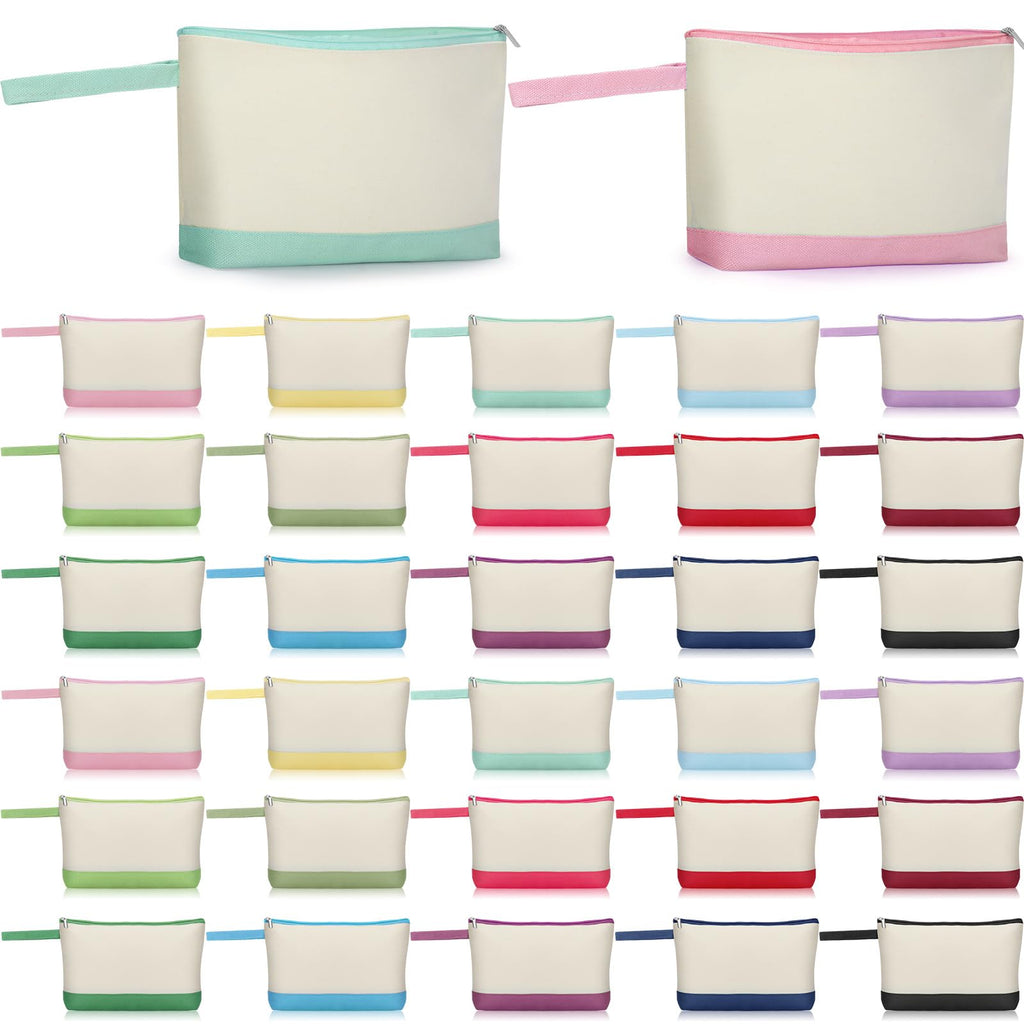 Canvas Zipper Makeup Bags in Bulk, 30 Pack, 10.2 x 5.5 in