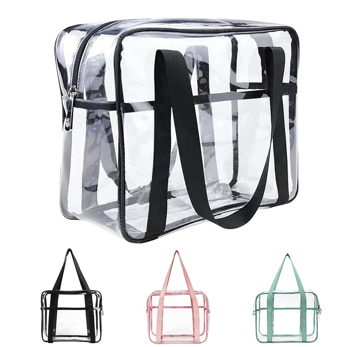 Large Clear PVC Makeup Bag with Two Handles, 11.5 x 10.5 in, Black