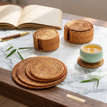 Woven Rattan and Bamboo Teapot Mats, Single or 6-Piece