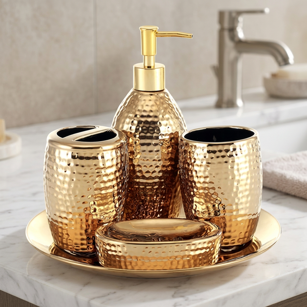 Ceramic Relief Bathroom Accessories, Sold Individually or as a Set