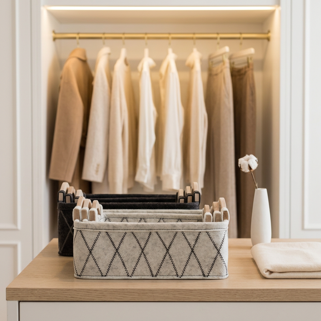 Hand-Sewn Felt Storage Basket for Vanity or Desk, S, M or L