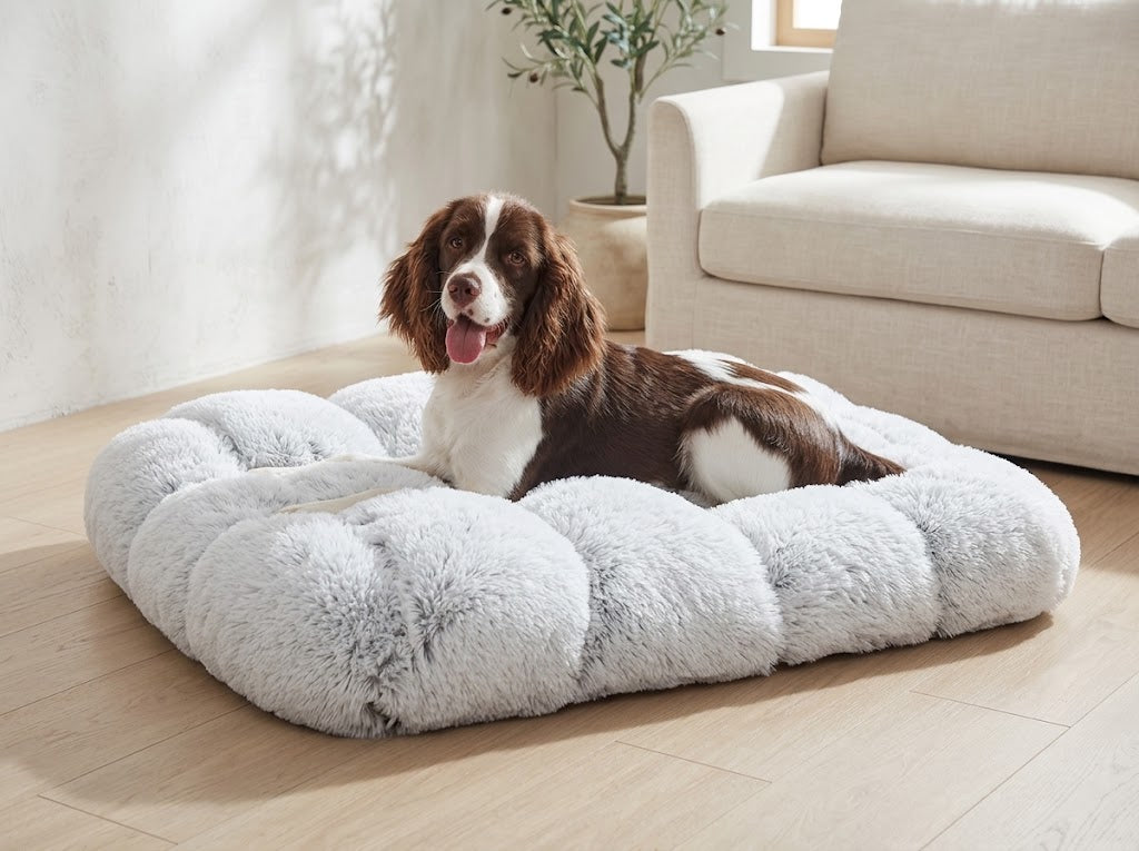 Fluffy Dog Crate Bed with Memory Foam Fill, Large 35 x 24 in, Grey