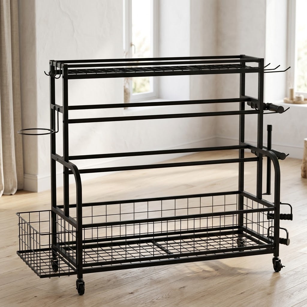 Large Home Gym Storage Rack with Wheels, Dumbbell and Yoga Mat Holder
