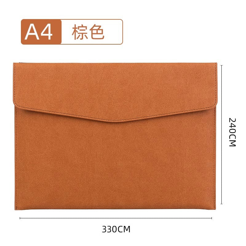 A4 PU Leather Document Bag, Three-Layer Storage, Button Closure