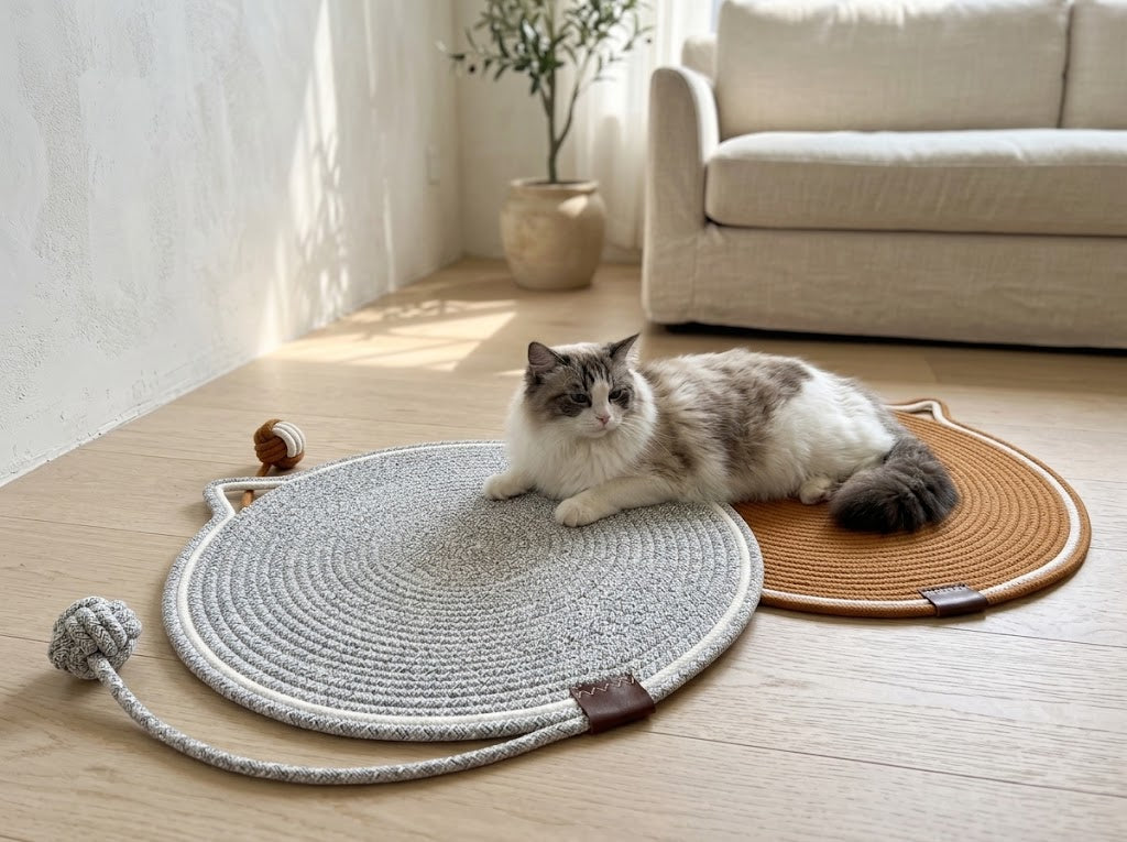Round Cotton Rope Cat Scratching Mat with Ball Toy, 19.6 in, 2 Pack