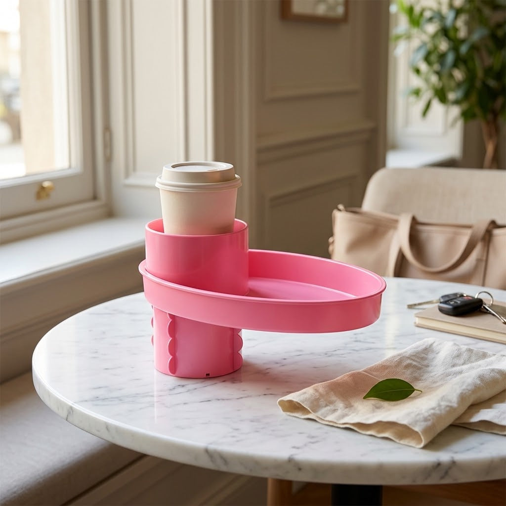 Portable Car Seat Cup Holder and Snack Plate, Pink