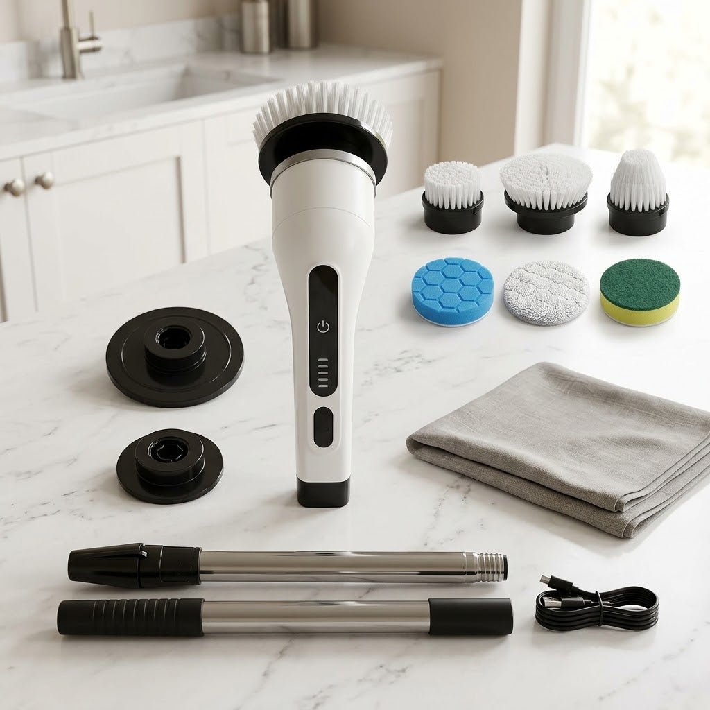 Electric Cleaning Brush with Interchangeable Heads for Grout