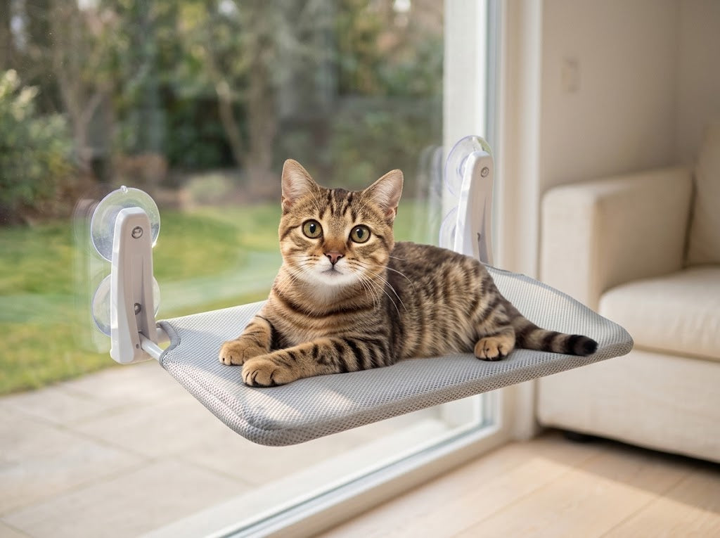 Cordless Cat Window Perch with Suction Cups and Reversible Cover