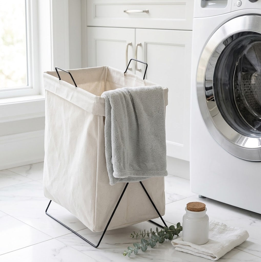 Foldable Linen-Look Laundry Basket, 38 x 28 x 55 cm