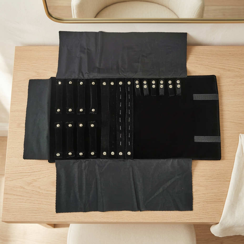 Velvet Travel Jewelry Roll for Necklaces, Bracelets, Earrings and Rings