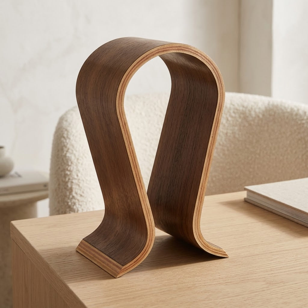 Wooden Omega Headphone Stand, 9.8 in, Walnut Finish