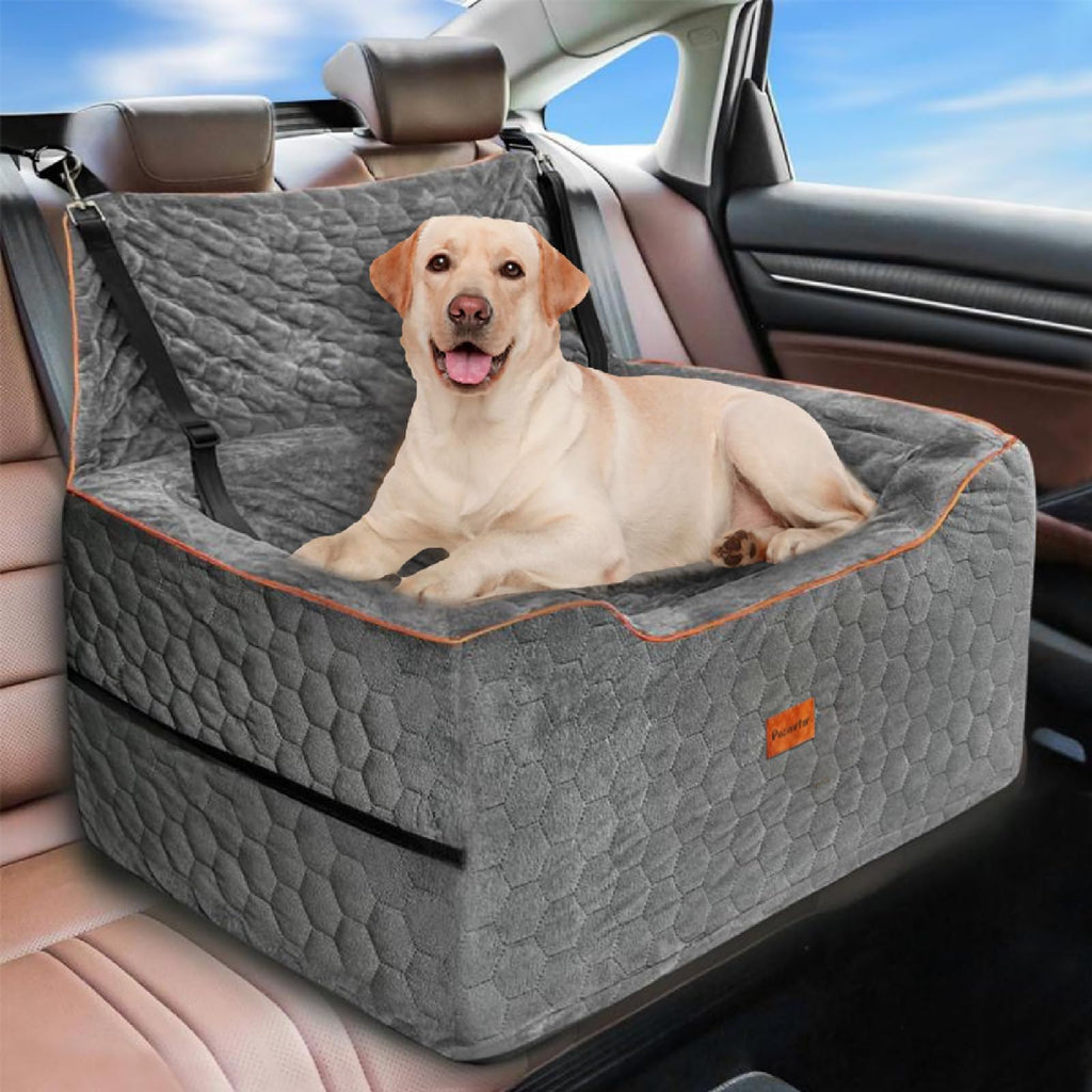 Dog Car Seat Bed for Back Seat with Leash and Pocket, Up to 60 lb, Grey