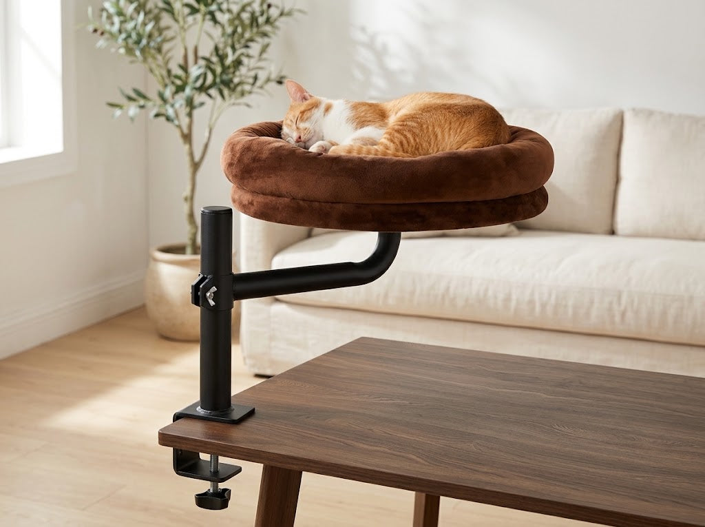 Clamp-On Desk Cat Bed with 360° Rotation and Adjustable Height