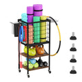 3-Tier Wood and Metal Gym Storage Cart with Wheels and Hooks
