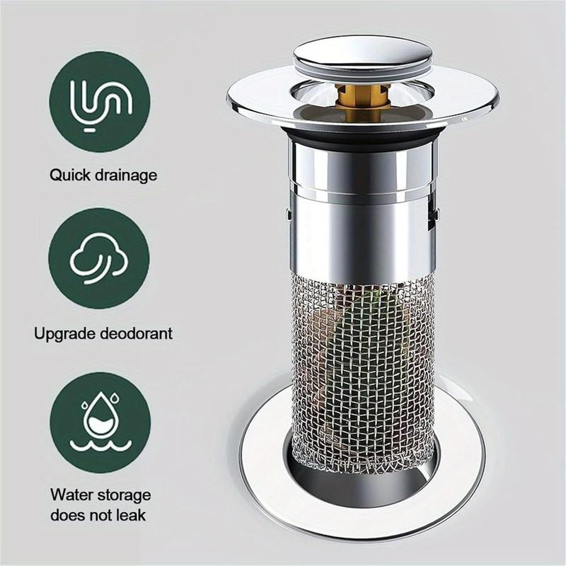 Pop-Up Sink Drain Stopper with Hair Catcher Basket, 2 Pack