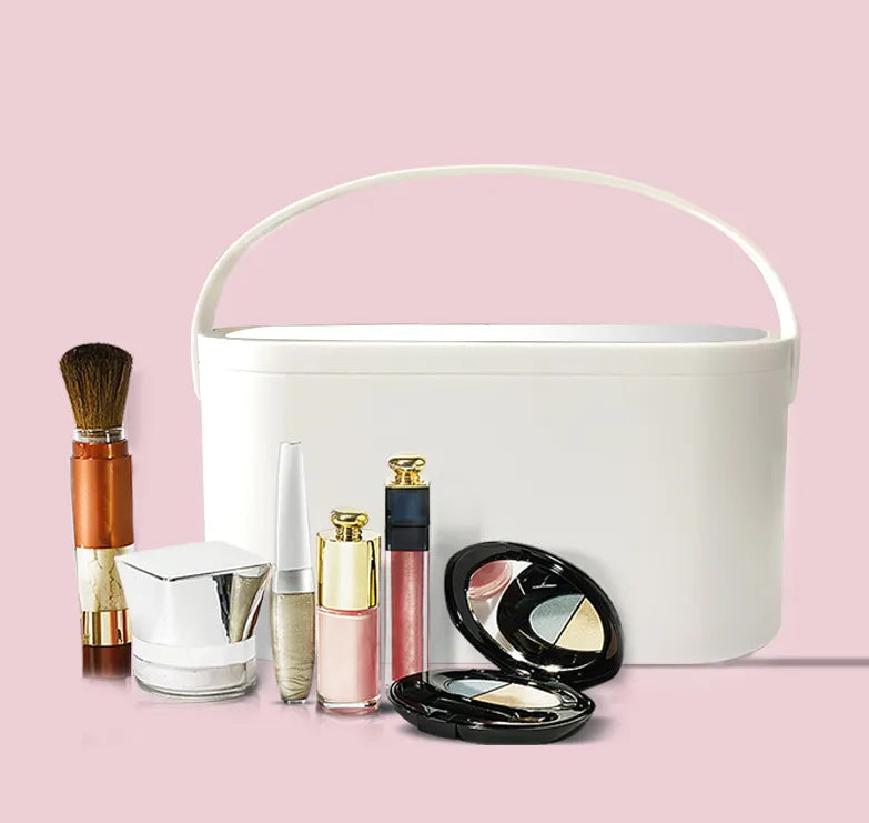 LED Mirror Makeup Travel Case, Rechargeable Cosmetic Storage Box
