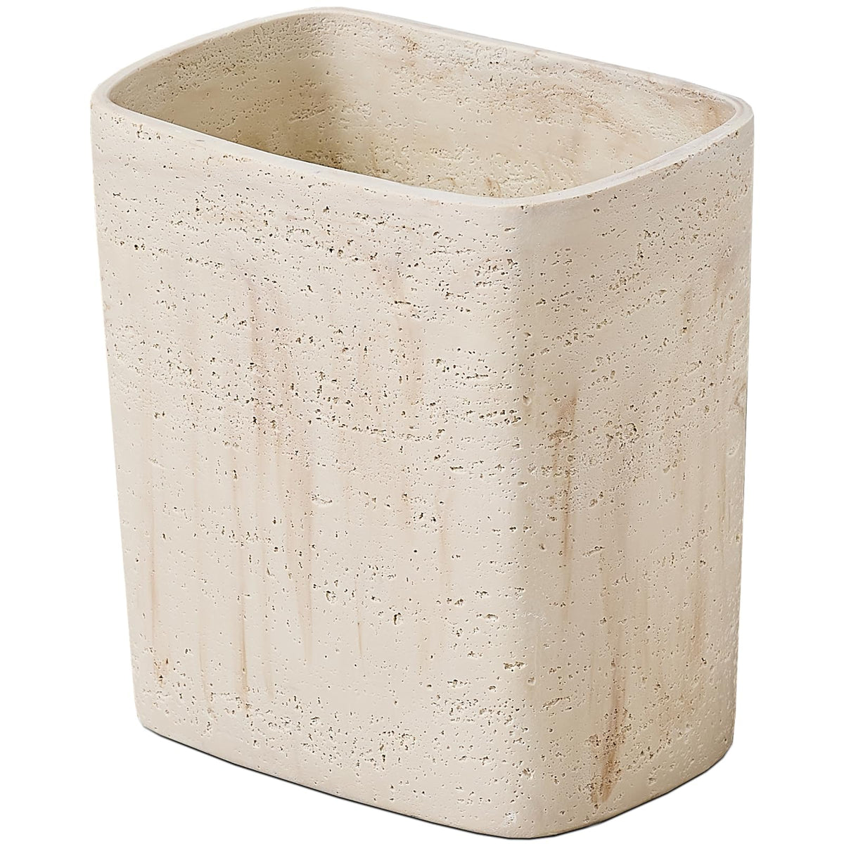 Travertine-Look Resin Wastebasket, 1.8 Gallon, Hand-Carved