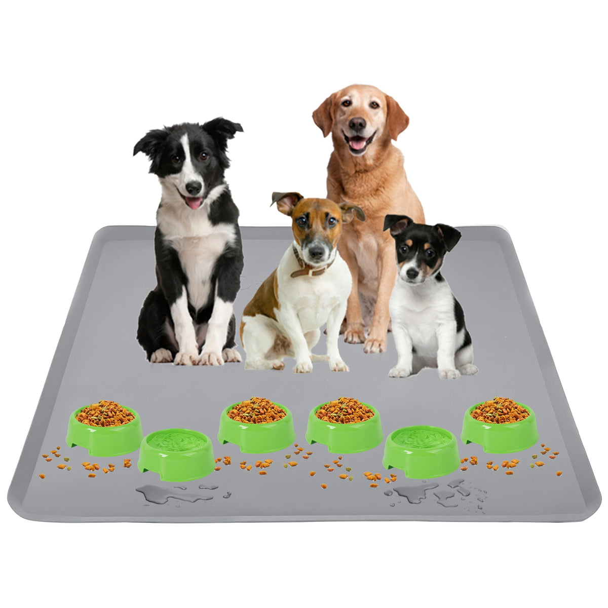 Large Non-Slip Silicone Pet Food Mat, 30 x 36 in, Light Grey