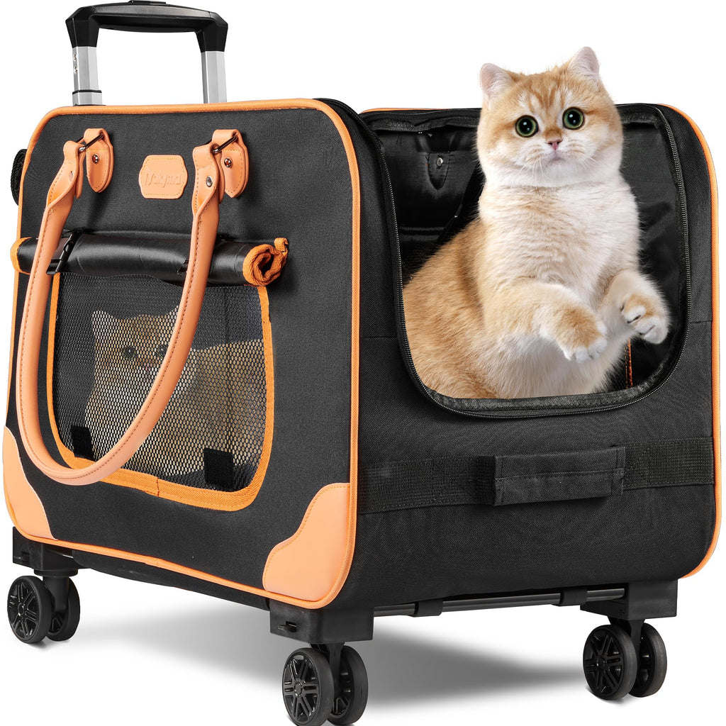 Extra Large Rolling Pet Carrier with Wheels, Up to 38 lb, Black