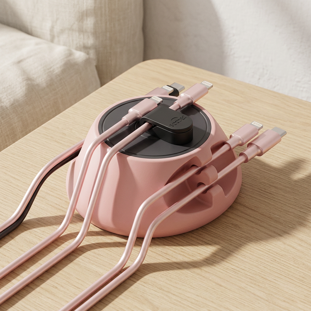 3-in-1 Magnetic Cord Holder with Cable Collars and Side Clips, Pink Grey