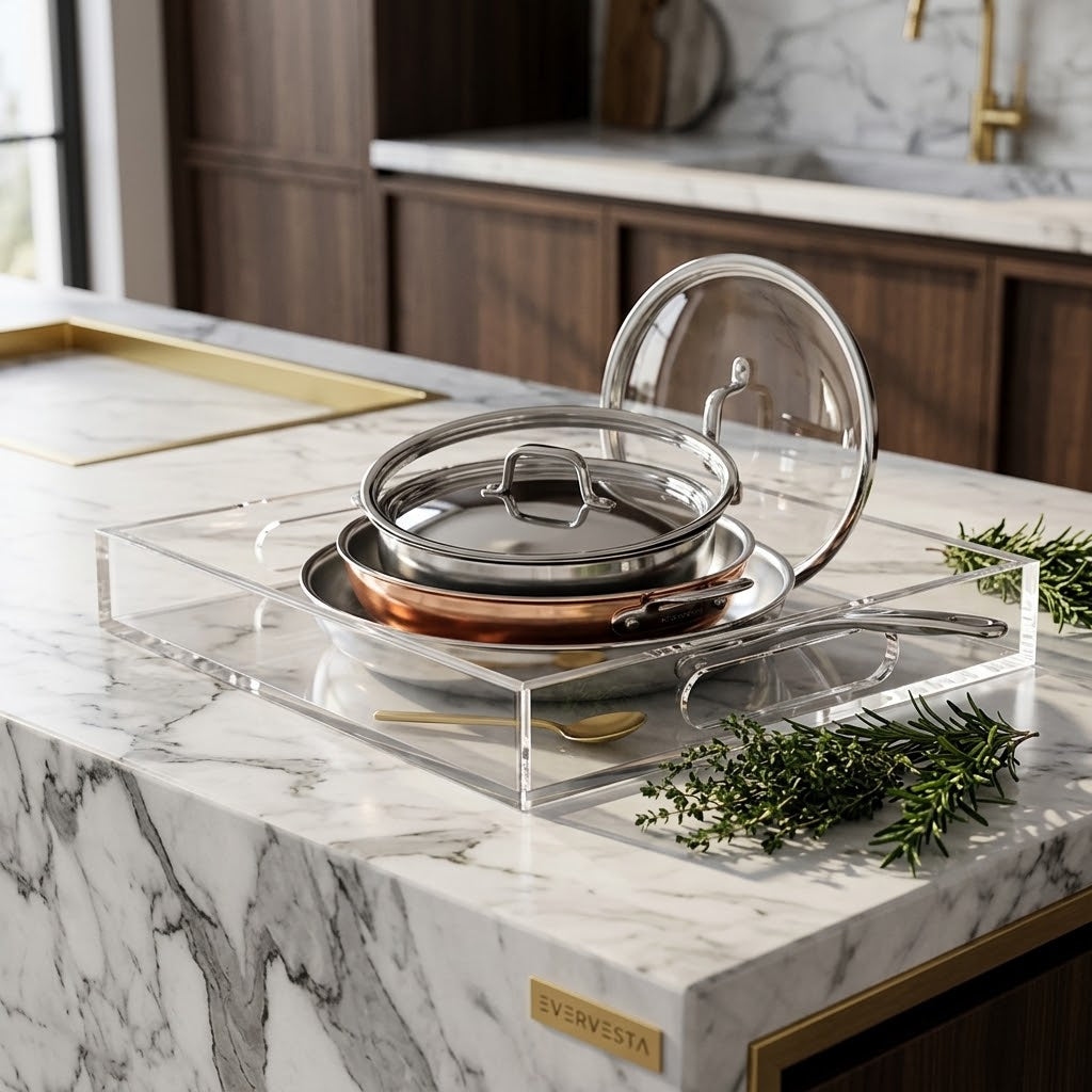 Clear Acrylic Serving Tray with Handles, 11 x 11 in