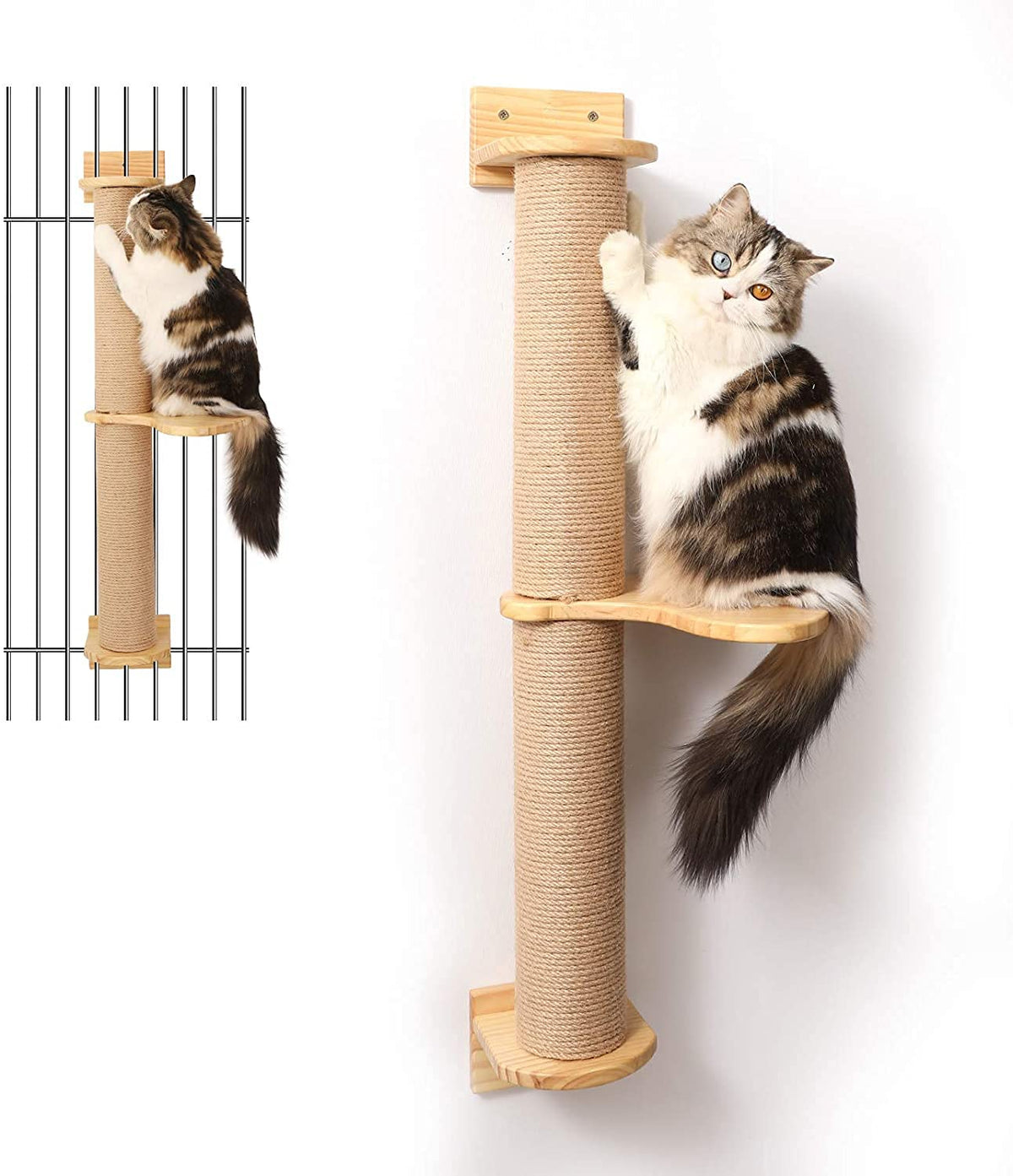 Wall-Mounted Cat Activity Tree with Jute Posts and Pine Hammock, 36.6 in