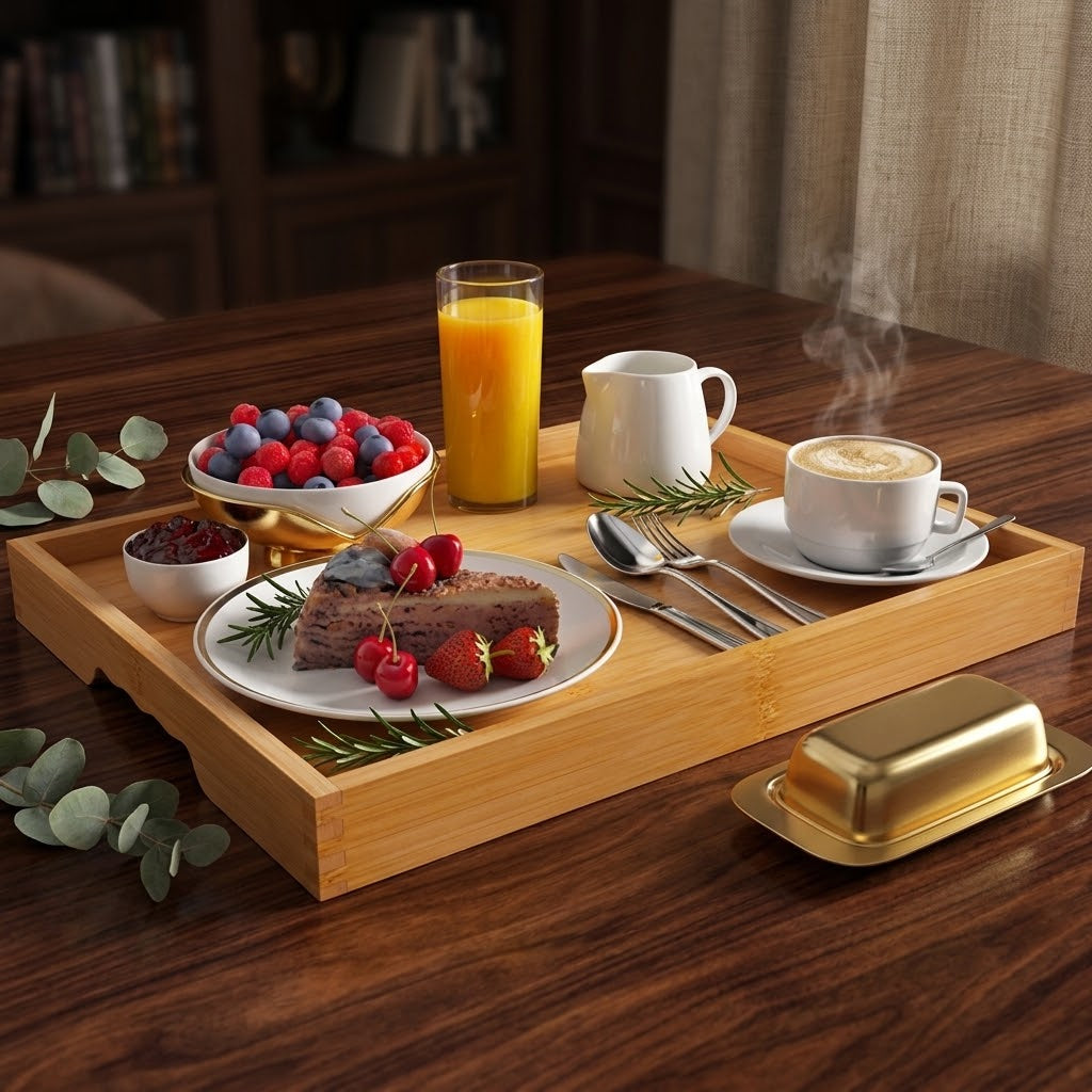 Bamboo Breakfast Serving Tray, 16.1 x 11 in