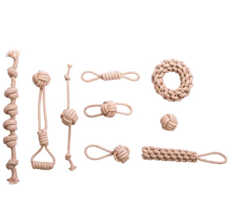 Cotton and Hemp Rope Dog Toy Set, 9 Pack or Single Styles