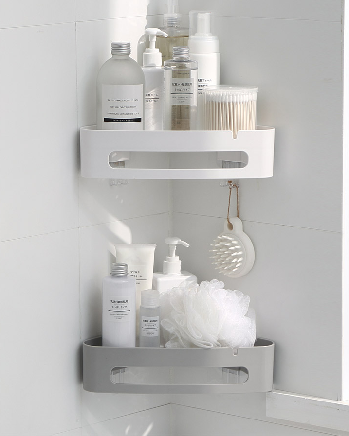 No-Drill Plastic Towel Rack, Triangle or Long, White or Gray