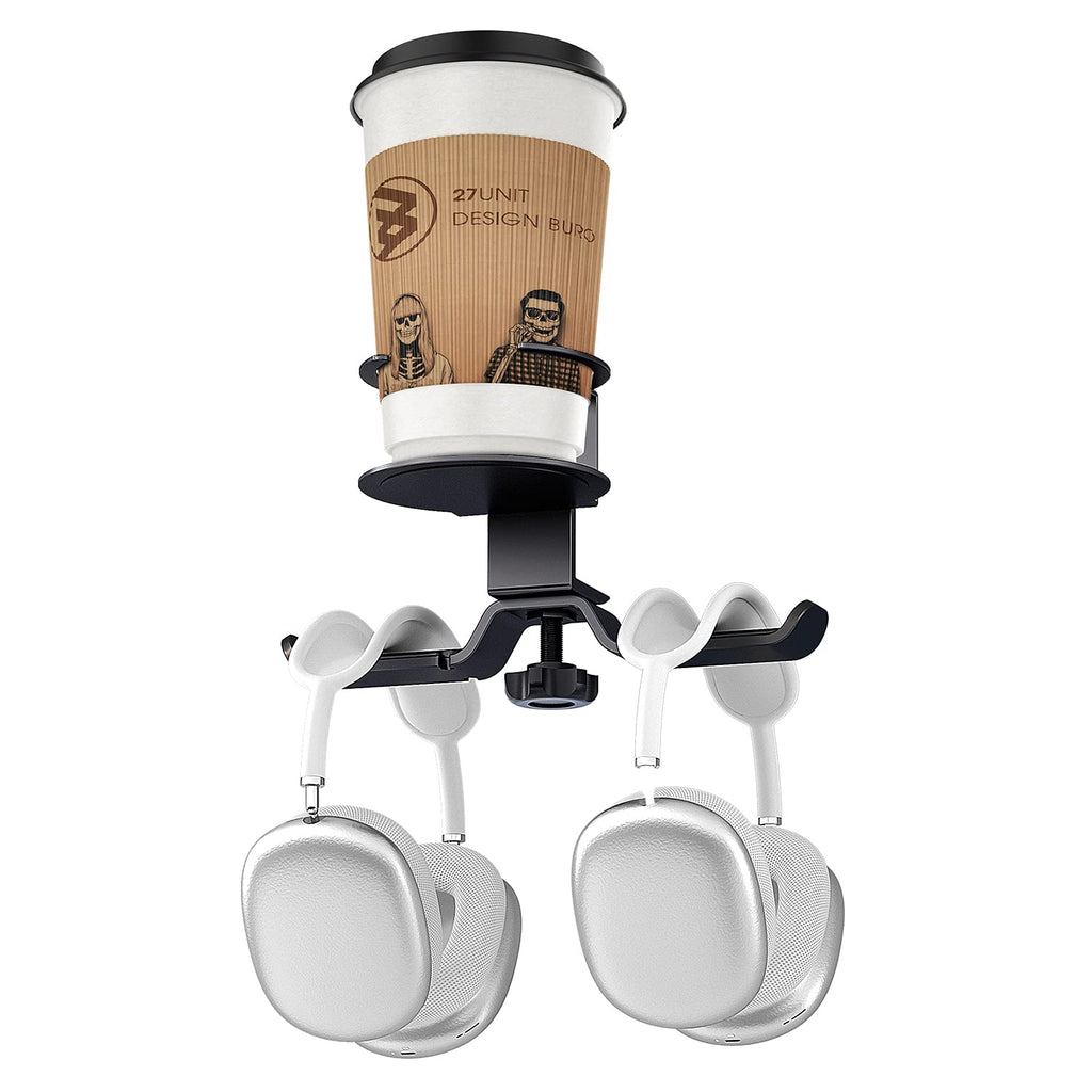 Clamp-On Headphone Hanger and Cup Holder, 360° Rotating Arm