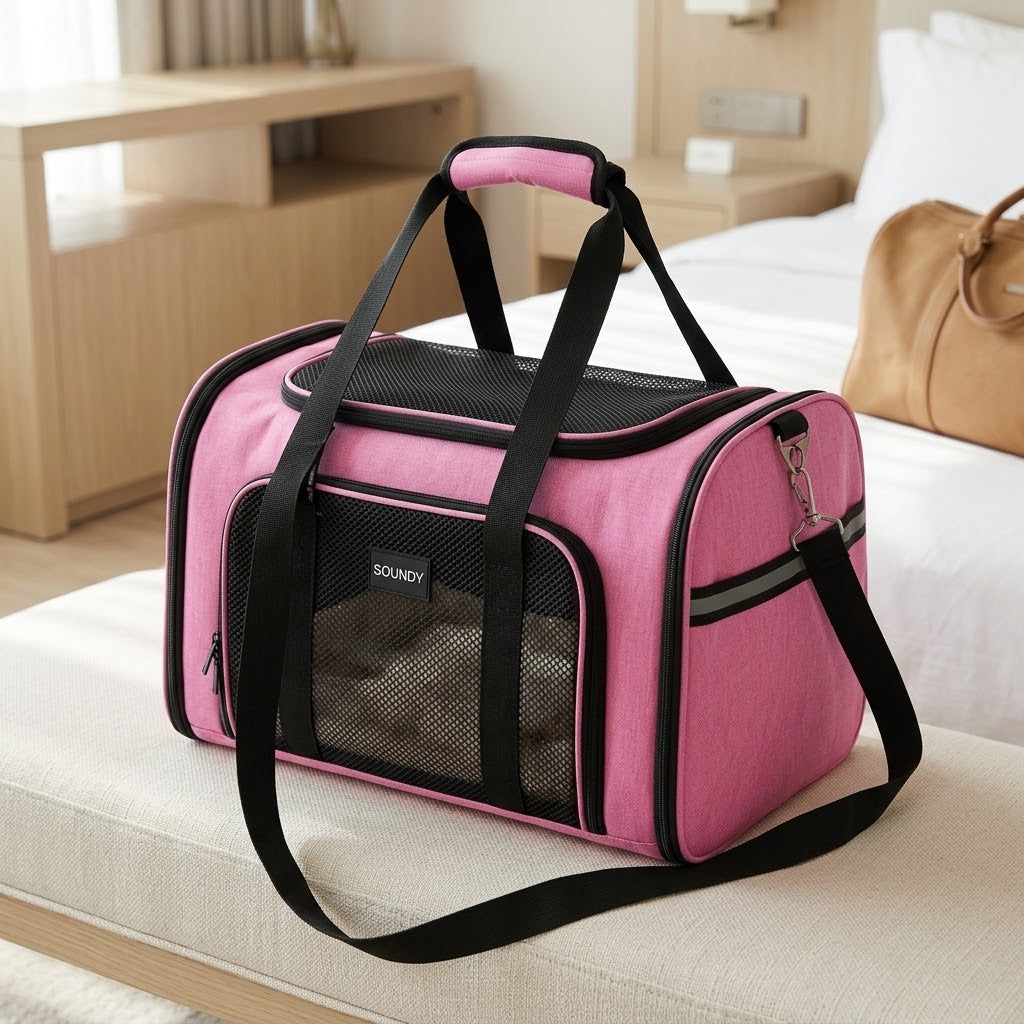 Large Folding Pet Carrier for 2 Cats or a Medium Dog, Up to 25 lb, Pink