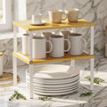 Stackable Expandable Cabinet Shelf Risers, 2-Pack, White and Natural