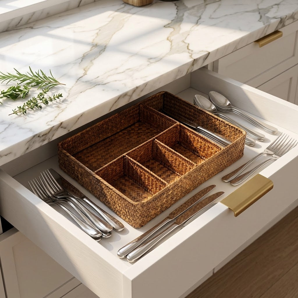 Seagrass Tea Bag and Coffee Pod Drawer Organizer, 5 Sections