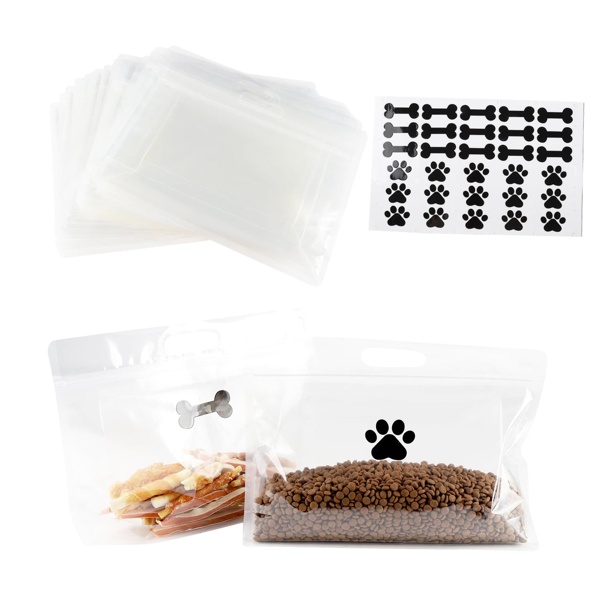 Stand-Up Zip Lock Travel Pet Food Bags, Up to 20 Cups, 30 Pack