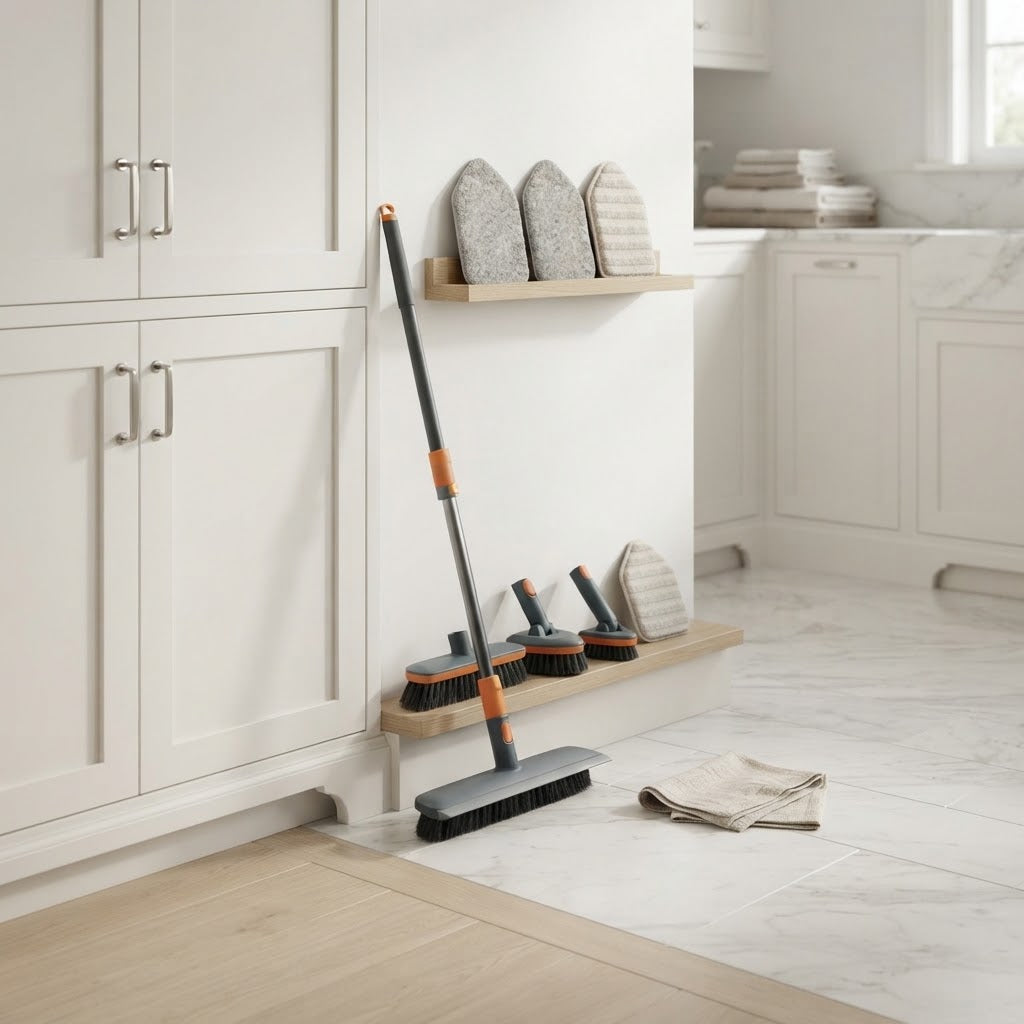 4-in-1 Tile and Floor Scrub Brush with Squeegee, 45.5–56 in Handle