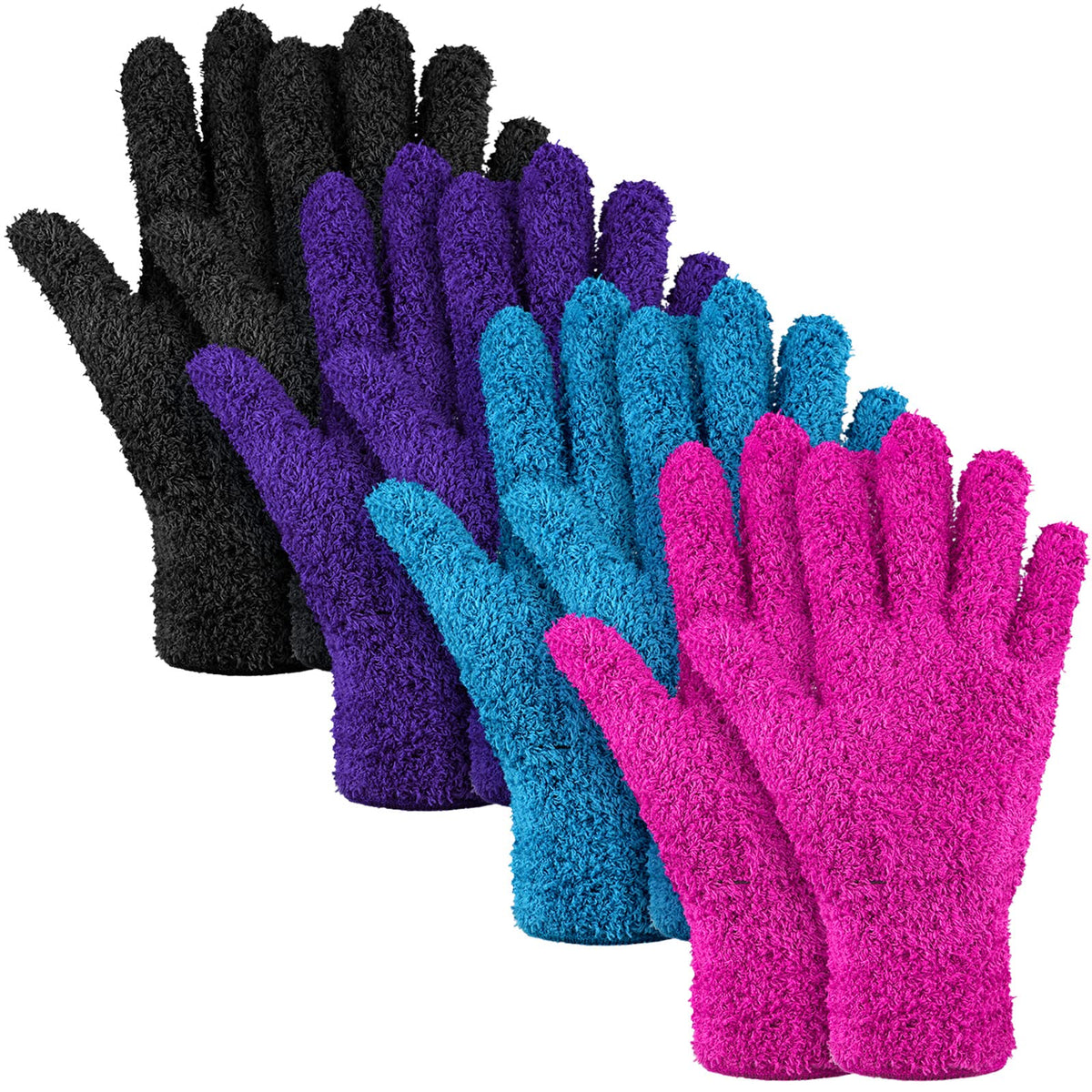 Microfiber Dusting Gloves, Washable, Size L, 4 Pairs
