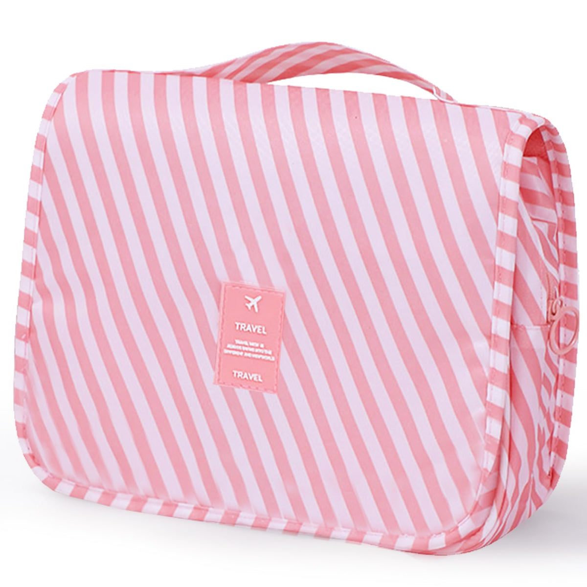 Hanging Toiletry Bag with Mesh Pockets, Pink Stripe