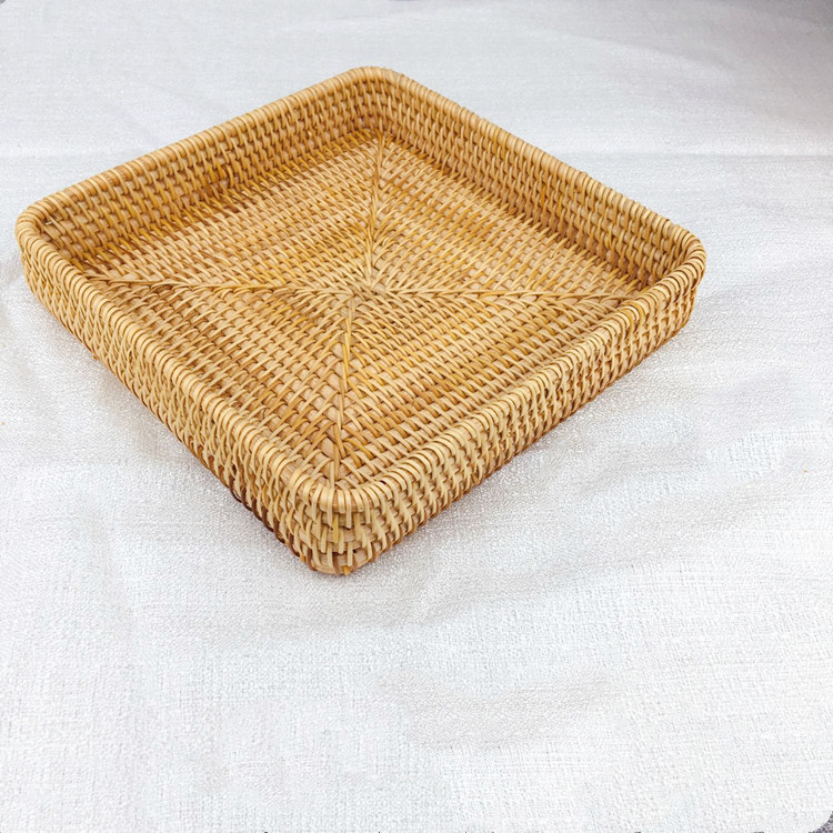 Woven Rattan Desktop Storage Tray, Japanese Style, 4 Sizes