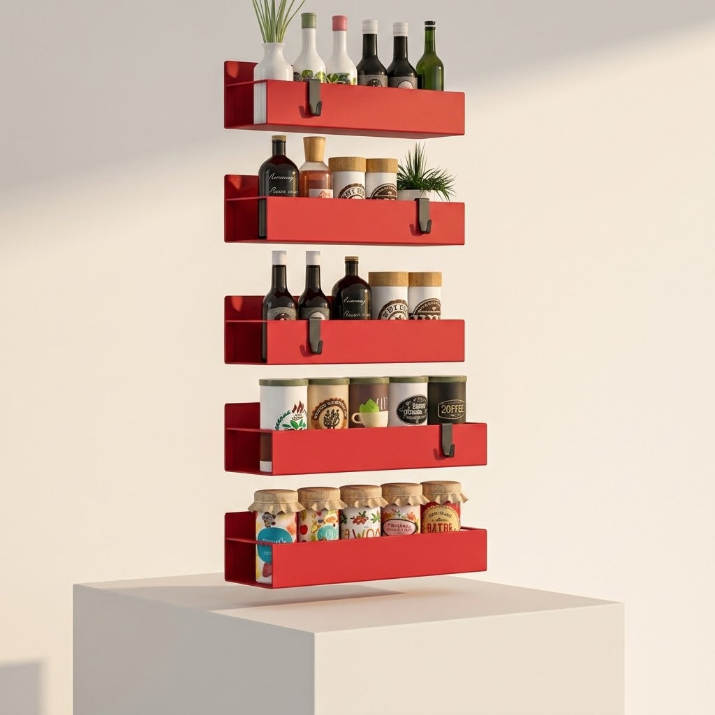Magnetic Spice Racks for Fridge and Oven, Red, Set of 6