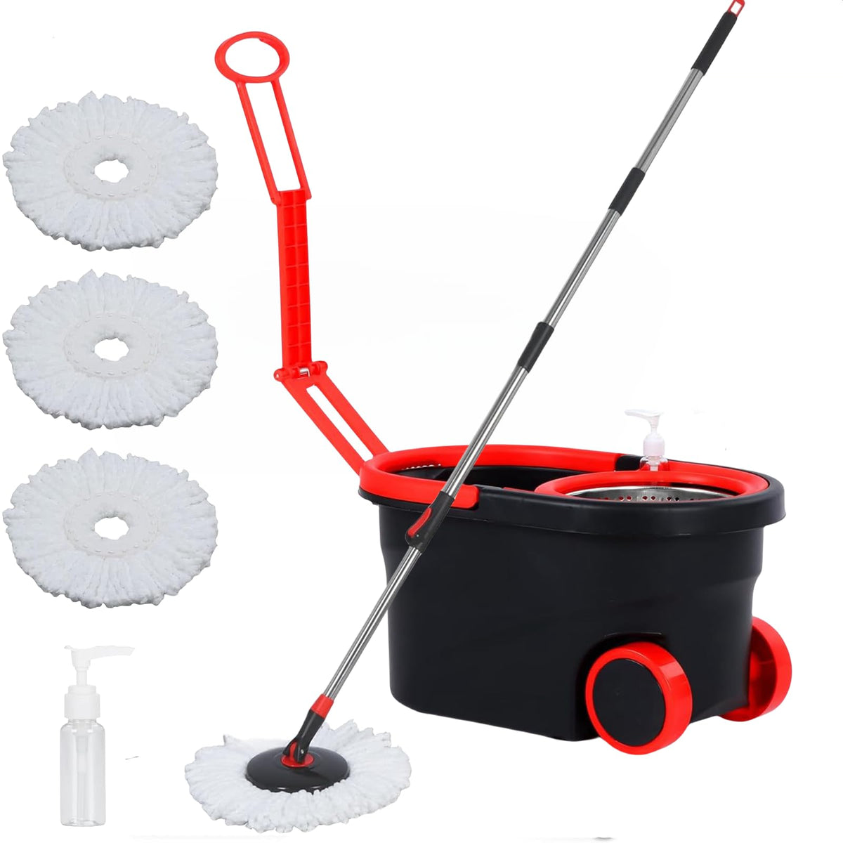 Rolling Spin Mop and Bucket with Wheels and 3 Mop Heads