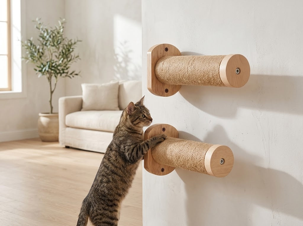 Wall-Mounted Wood Cat Steps Wrapped in Thick Jute Rope, 2 Piece