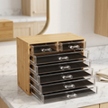 Bamboo Makeup Organizer with 7 Acrylic Drawers, 9.5 x 8.1 in