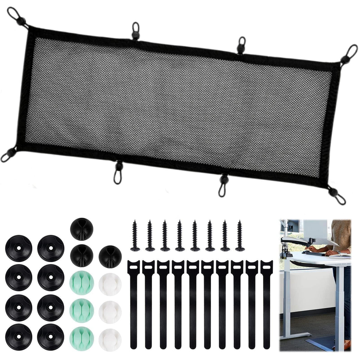 Flexible Under-Desk Cable Management Net, 27 x 11.8 in