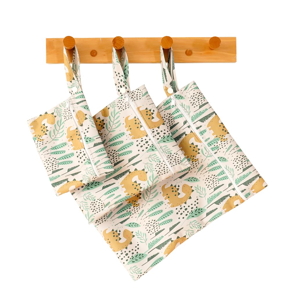 Waterproof Wet Dry Bags for Cloth Diapers, Set of 3, Dinosaur