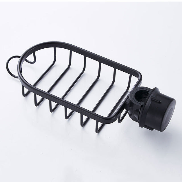 Aluminum Faucet Storage Rack for Sponges and Soap, Black