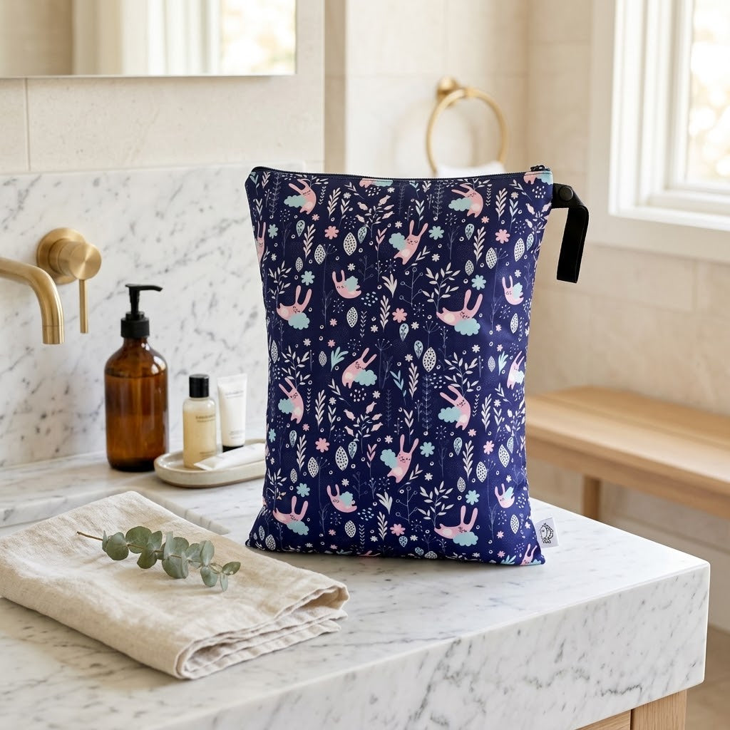 Water-Resistant Wet Bag for Swimwear and Diapers, Pink Rabbits